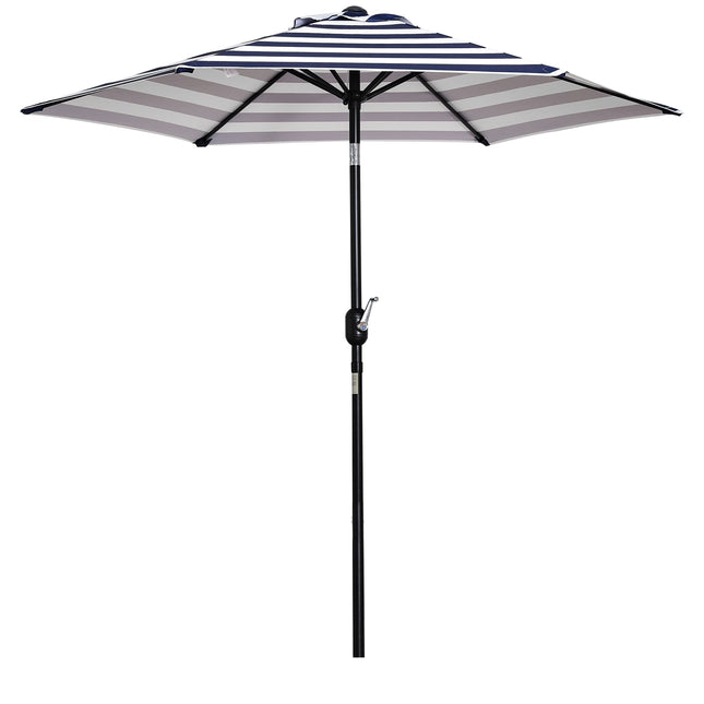 Zahradní slunečník – ocelový rám, modré pruhy, Ø230 cm