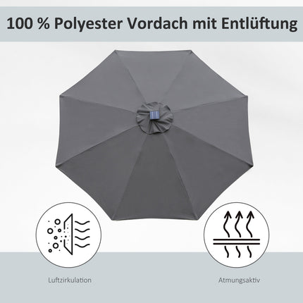 Zahradní slunečník se solárním LED osvětlením - tmavě šedý, 270cm