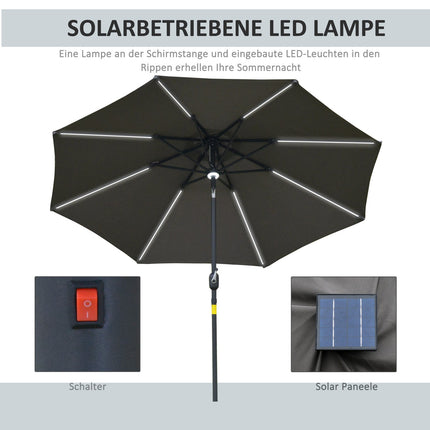 Zahradní slunečník se solárním LED osvětlením - tmavě šedý, 270cm