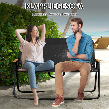 Folding garden bench, 2-seater, 220 kg capacity, black mesh