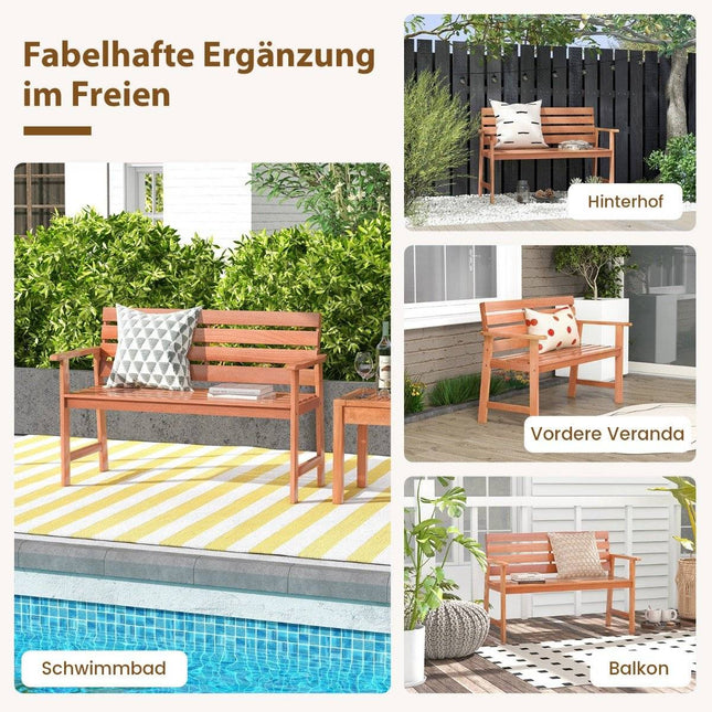 Garden bench made of hardwood, wooden bench, weatherproof, bench for 2 people, balcony bench made of hardwood, 120.5 x 64 x 84 cm, natural