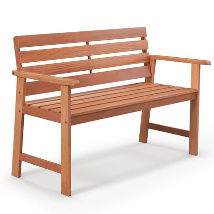 Zahradní lavice z tvrdého dřeva, odolná povětrnosti, dřevěná lavice pro 2 osoby, balkonová lavice z tvrdého dřeva, 120.5 x 64 x 84 cm, přírodní