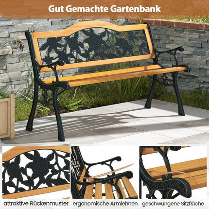 Garden bench weatherproof 2-seater bench with armrests balcony bench wooden bench 126 x 52 x 76 cm