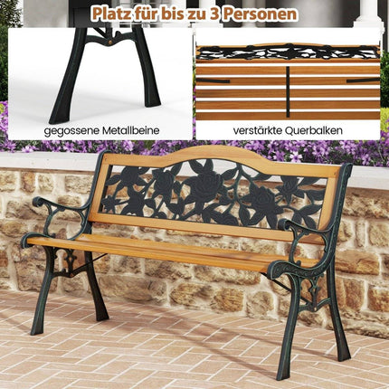 Garden bench weatherproof 2-seater bench with armrests balcony bench wooden bench 126 x 52 x 76 cm