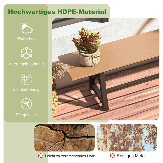 Garden bench weatherproof 3-seater bench can hold up to 500 kg 183 x 35 x 41.5 cm brown