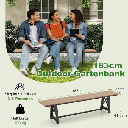 Zahradní lavice odolná povětrnosti pro 3 osoby, nosnost až 500 kg, 183 x 35 x 41.5 cm, hnědá