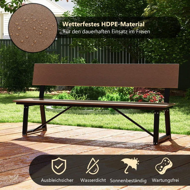 Zahradní lavice odolná povětrnosti pro 3 osoby, nosnost až 500kg, 183 x 52 x 85 cm, hnědá