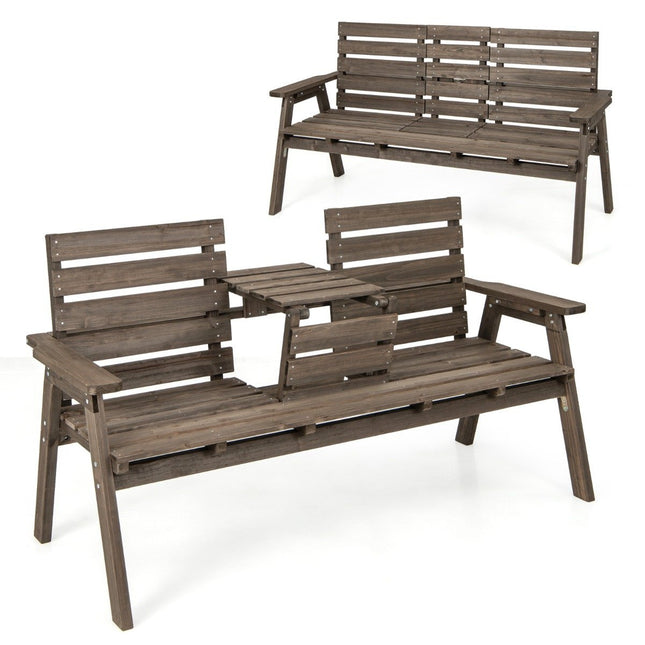 Tuinbank met opklapbare middentafel en rugleuning houten bank draagvermogen 320 kg bruin