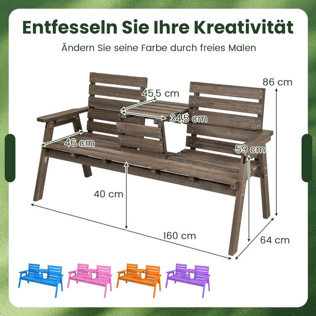 Tuinbank met opklapbare middentafel en rugleuning houten bank draagvermogen 320 kg bruin