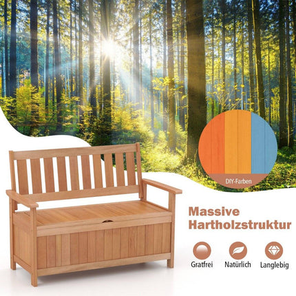 Garden bench with storage space, 2-seater bench, solid wood, can hold up to 180 kg, 120 x 66 x 91 cm, natural