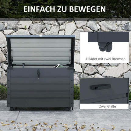 Dark gray garden storage box with wheels and lock 100x62x65 cm