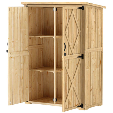 Wooden garden tool cabinet with lockable double doors