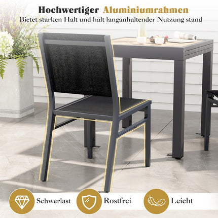 Garden chair aluminum weatherproof patio chair with breathable seat and backrest 60 x 45 x 87 cm black