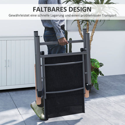 Folding steel garden chair with armrests, black, 120 kg capacity