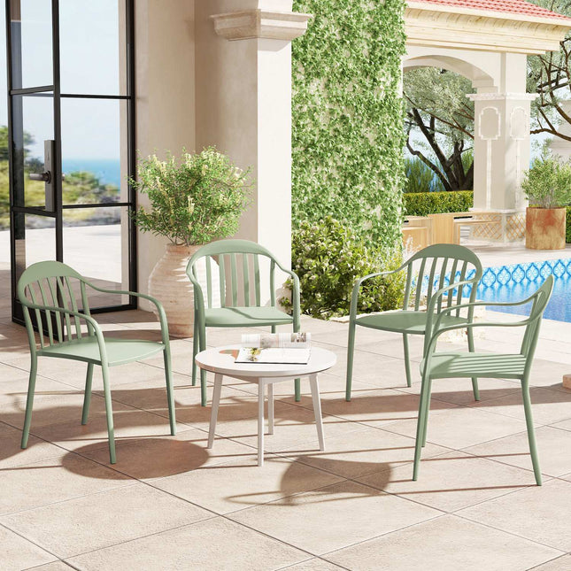 Set of 4 weatherproof stackable plastic patio chairs
