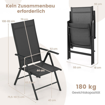 Zahradní židle se 7polohovým opěradlem, skládací, nosnost do 180 kg, černá, 1 kus
