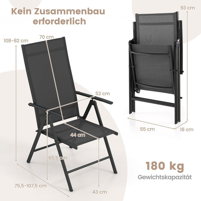 Zahradní židle se 7polohovým opěradlem, skládací, nosnost do 180 kg, černá, 1 kus