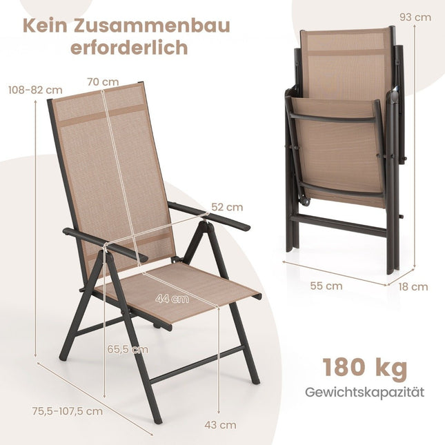 Zahradní židle se 7polohovým opěradlem, skládací, nosnost do 180 kg, hnědá, 1 kus
