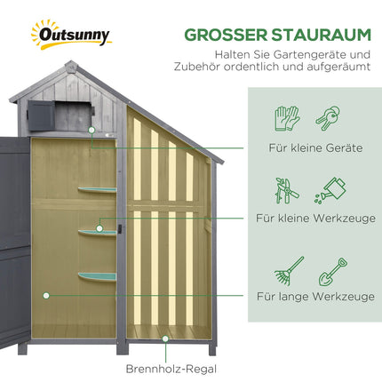 Garden tool shed in wood, gray and black, 129x52x180 cm