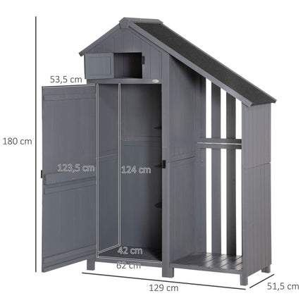 Garden tool shed in wood, gray and black, 129x52x180 cm