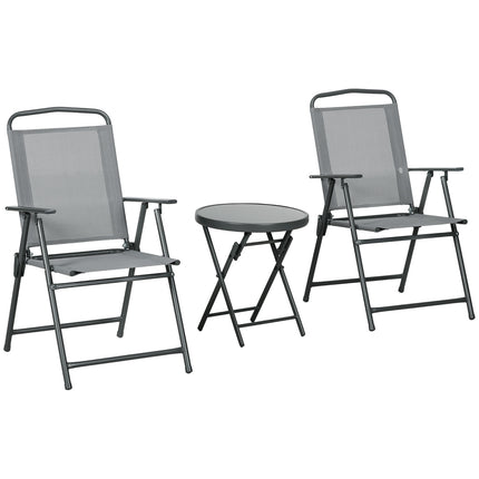 Skládací bistro set – ocel a síťovina, světle šedá – 3dílný