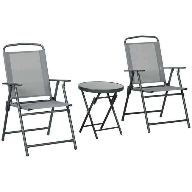 Skládací bistro set – ocel a síťovina, světle šedá – 3dílný