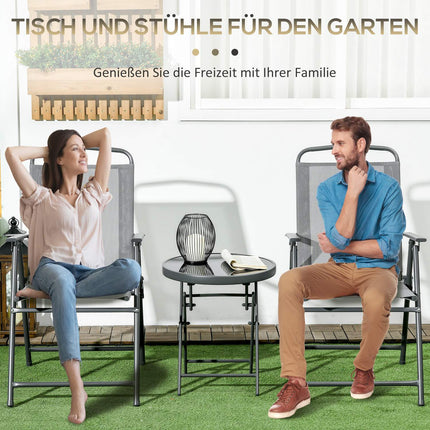 Skládací bistro set – ocel a síťovina, světle šedá – 3dílný