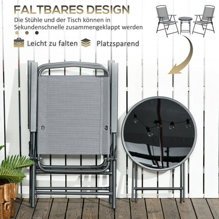 Skládací bistro set – ocel a síťovina, světle šedá – 3dílný