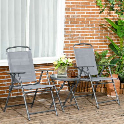 Skládací bistro set – ocel a síťovina, světle šedá – 3dílný