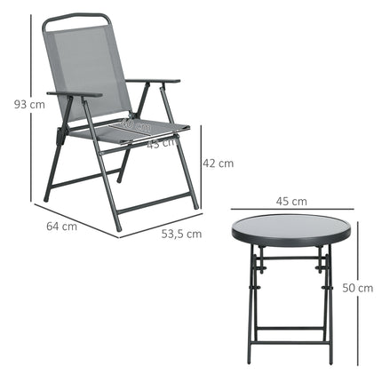 Skládací bistro set – ocel a síťovina, světle šedá – 3dílný