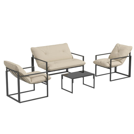 4-piece outdoor furniture - sofa, chairs, table, cushions