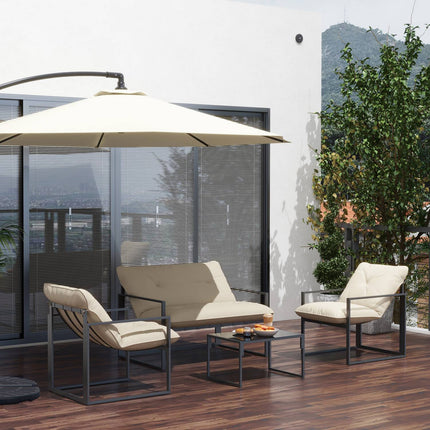 4-piece outdoor furniture - sofa, chairs, table, cushions