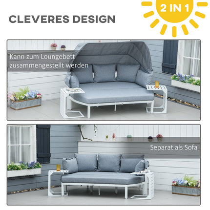 5-piece garden furniture set with canopy and cushions, white/grey