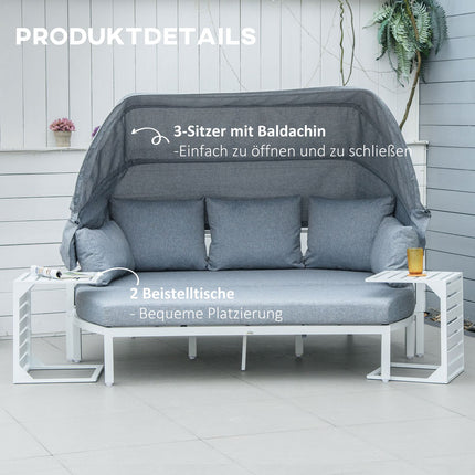 5-piece garden furniture set with canopy and cushions, white/grey