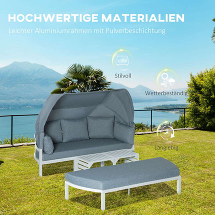 5-piece garden furniture set with canopy and cushions, white/grey