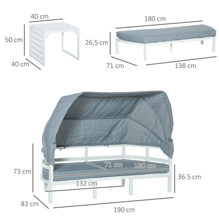 5-piece garden furniture set with canopy and cushions, white/grey