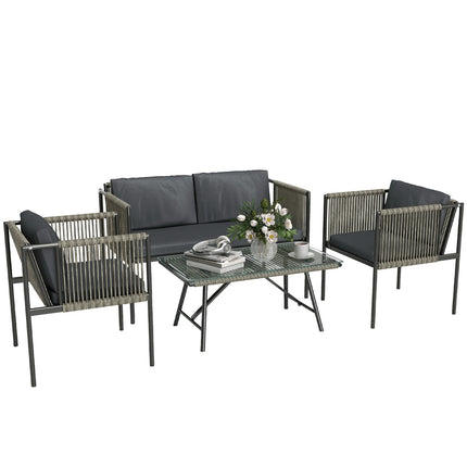 Garden furniture set in poly rattan with cushions - Grey