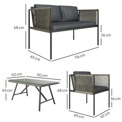 Garden furniture set in poly rattan with cushions - Grey