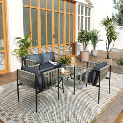 Garden furniture set in poly rattan with cushions - Grey