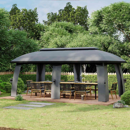 Zahradní pavilon stan 3x6m, dvojitá střecha, boční stěny, tmavě šedý