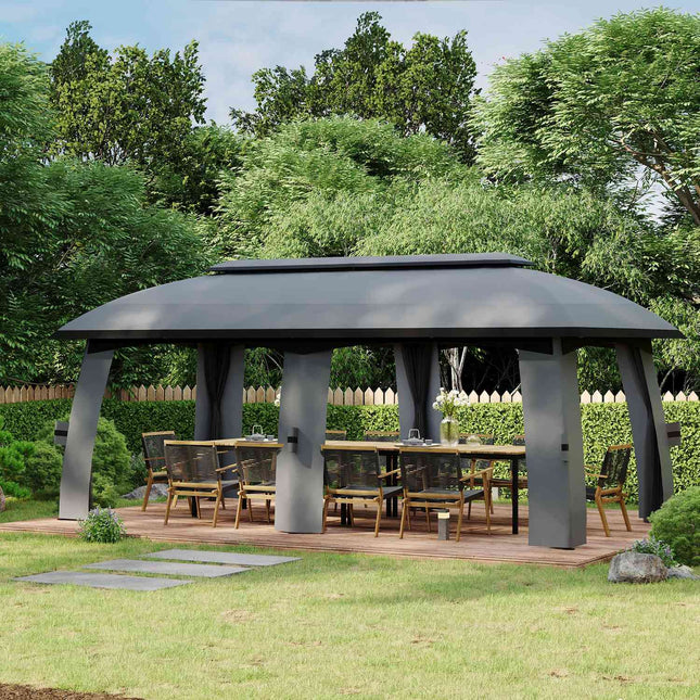 Zahradní pavilon stan 3x6m, dvojitá střecha, boční stěny, tmavě šedý