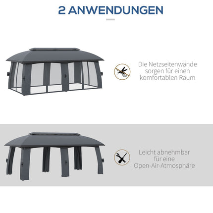 Zahradní pavilon stan 3x6m, dvojitá střecha, boční stěny, tmavě šedý