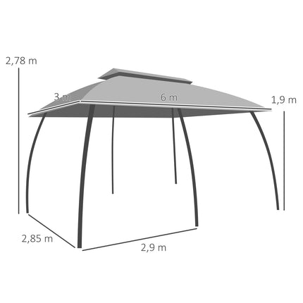 Zahradní pavilon stan 3x6m, dvojitá střecha, boční stěny, tmavě šedý