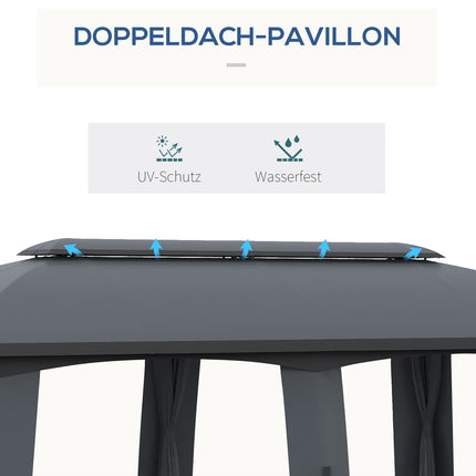 Zahradní pavilon stan 3x6m, dvojitá střecha, boční stěny, tmavě šedý