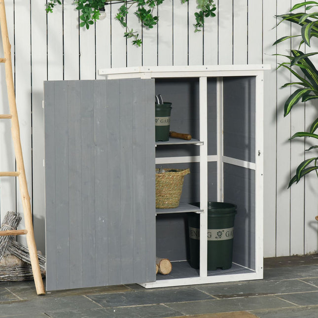 Úložný box na nářadí do zahradního domku, smrk, 75x56x115cm, černá/šedá/bílá