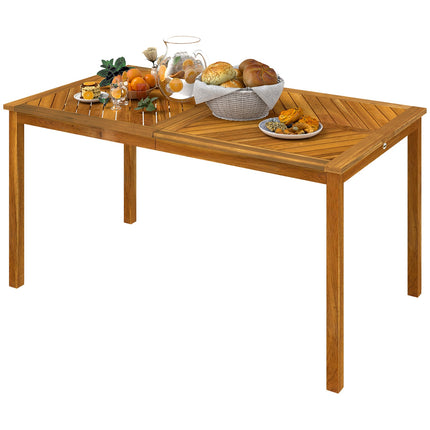 Zahradní stůl 150x85cm, balkonový stůl ze dřeva odolný povětrnosti, pro 6 osob s otvorem pro slunečník, laťkový design přírodní dřevo