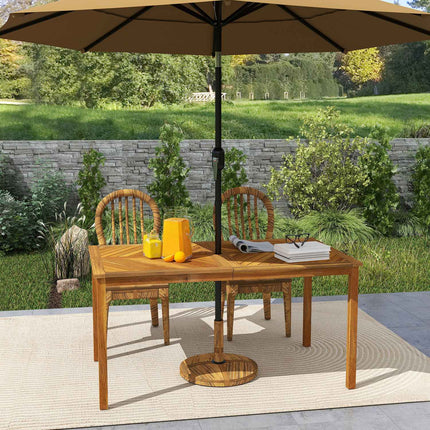 Zahradní stůl 150x85cm, balkonový stůl ze dřeva odolný povětrnosti, pro 6 osob s otvorem pro slunečník, laťkový design přírodní dřevo