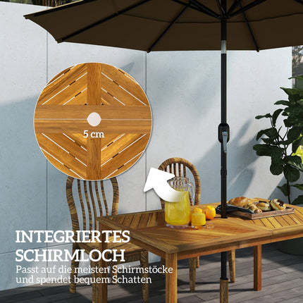 Zahradní stůl 150x85cm, balkonový stůl ze dřeva odolný povětrnosti, pro 6 osob s otvorem pro slunečník, laťkový design přírodní dřevo