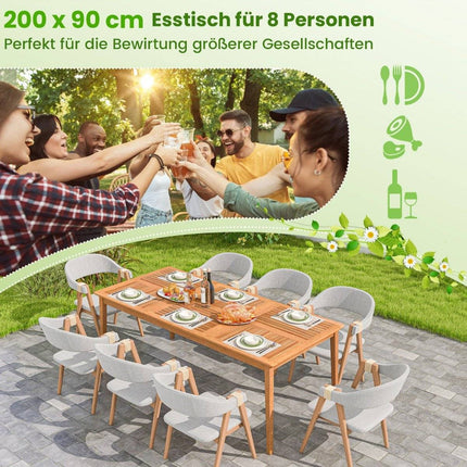 Zahradní stůl akáciové dřevo 200 x 90 cm velký terasový stůl pro 8 osob přírodní