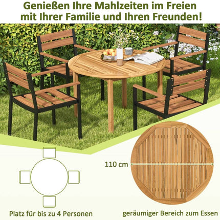 Zahradní stůl akáciové dřevo jídelní stůl kulatý pro 4 osoby bistro stůl dřevěný stůl na dvůr 110 x 110 x 75 cm přírodní